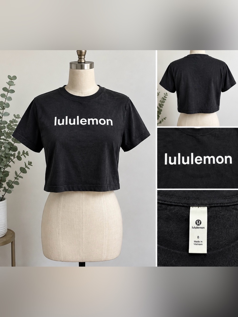 Lululemon nwot athletica Black Cropped Logo Tee size 8 / Medium